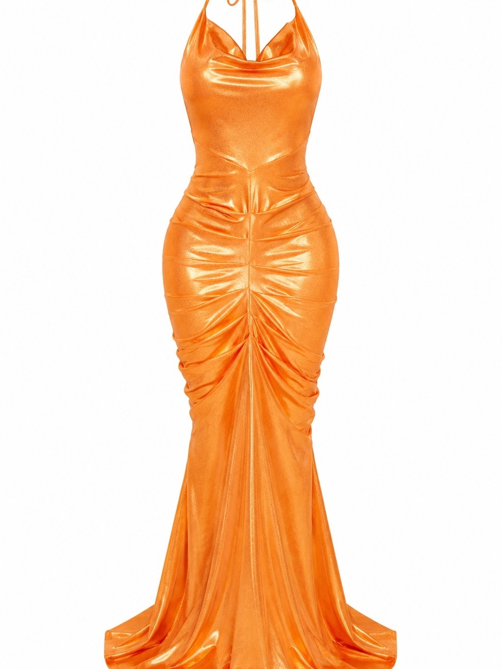 Satin Halter Maxi Gown in Vibrant Orange - Picture 1 of 4
